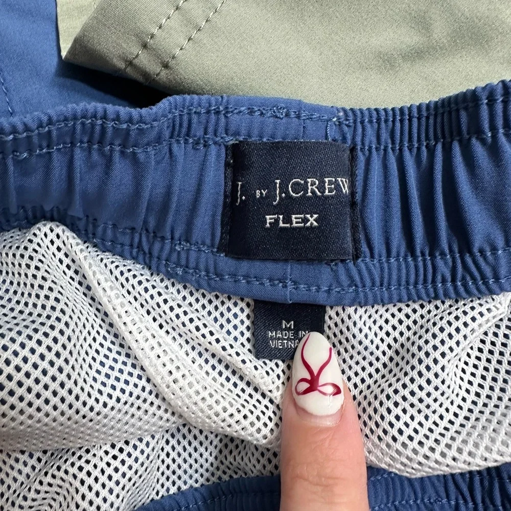 J.Crew Flex Color Block Striped Lined Shorts Trunks in blue and green medium